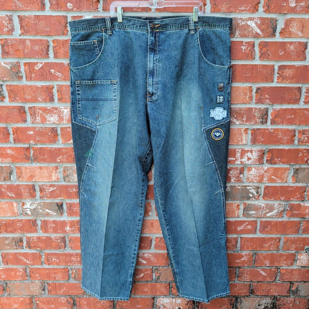 Pelle Pelle Jeans Mens 48 Blue Baggy Paneled Patch Marc Buchanan Streetwear